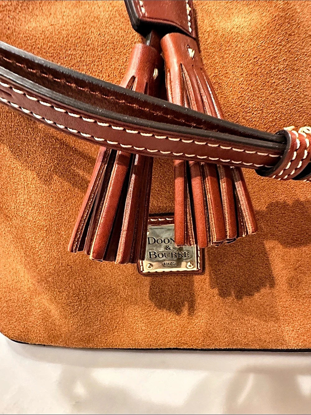 Dooney & Bourke Suede Drawstring Bucket Bag Shoulder Bag Brown